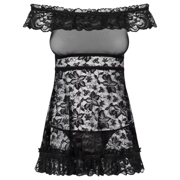 Obsessive Flores - babydoll röyhelöillä ja stringit - musta
