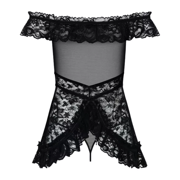 Obsessive Flores - babydoll röyhelöillä ja stringit - musta