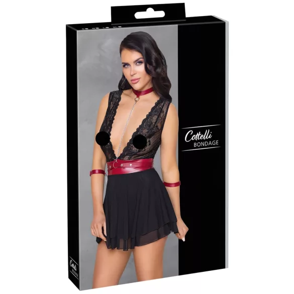 Cottelli Bondage - kaulapannallinen pitsibabydoll (musta)