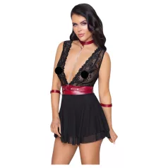   Cottelli Bondage - kaulapannallinen pitsibabydoll (musta) - L