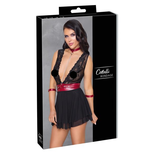 Cottelli Bondage - kaulapannallinen pitsibabydoll (musta) - XL