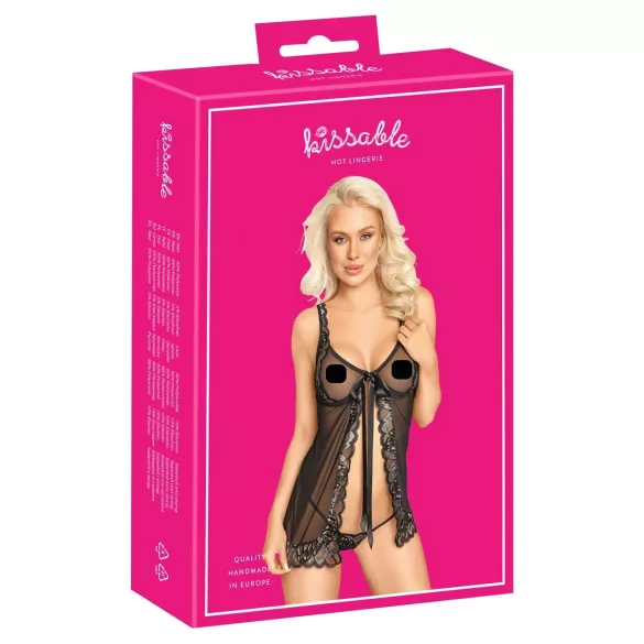 Kissable - avoin babydoll (musta)