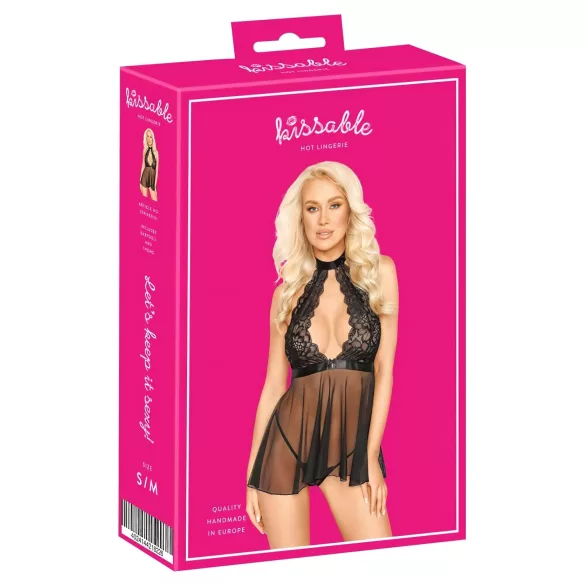 Kissable - babydoll kaulapannalla - pitsi - musta