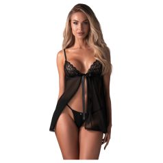   Obsessive Blomentis - babydoll setti - pitsiyksityiskohdat - musta - M/L