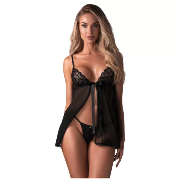 Obsessive Blomentis - babydoll setti - pitsiyksityiskohdat - musta
