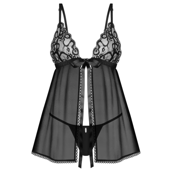 Obsessive Blomentis - babydoll setti - pitsiyksityiskohdat - musta