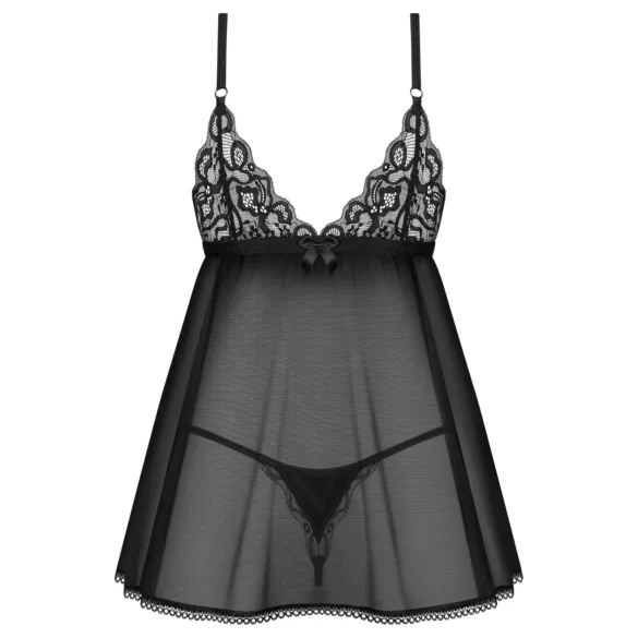 Obsessive Blomentis - babydoll setti - pitsiyksityiskohdat - musta