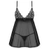 Obsessive Blomentis - babydoll setti - pitsiyksityiskohdat - musta