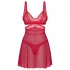 Obsessive Cupide Desir - läpinäkyvä pitsinen babydoll-setti - punainen