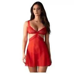   Obsessive Cupide Desir - läpinäkyvä pitsinen babydoll-setti - punainen - L/XL