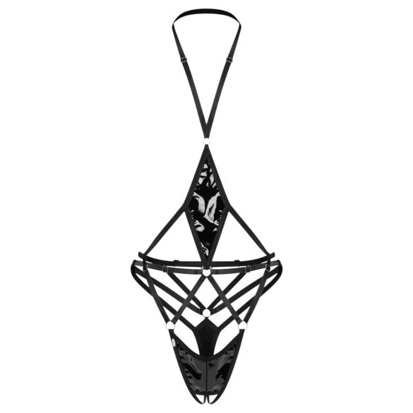 Obsessive Keira Lise - avoin, olkaimellinen body (musta) - L/XL