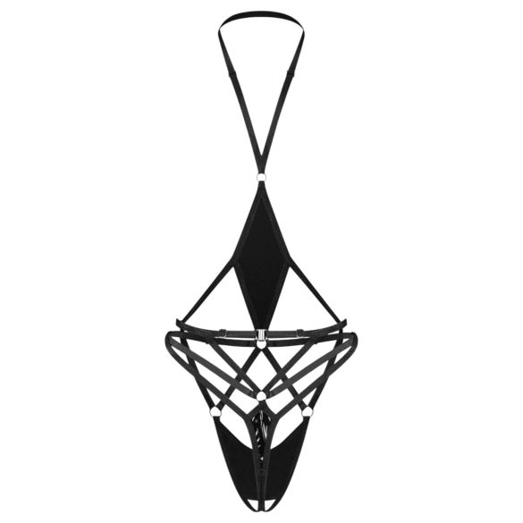 Obsessive Keira Lise - avoin, olkaimellinen body (musta) - L/XL