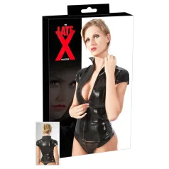 Latex-vetoketjullinen, lyhythihainen naisten paita (musta)