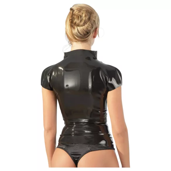 Latex-vetoketjullinen, lyhythihainen naisten paita (musta) - 2XL
