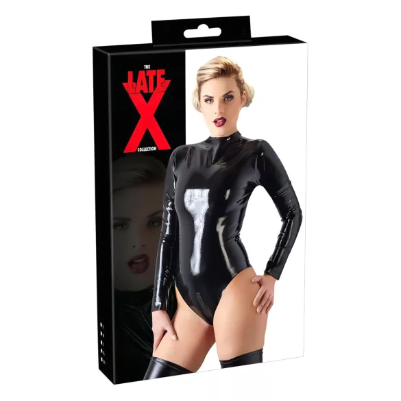 Latex-pitkähihainen naisten body (musta) - 2XL
