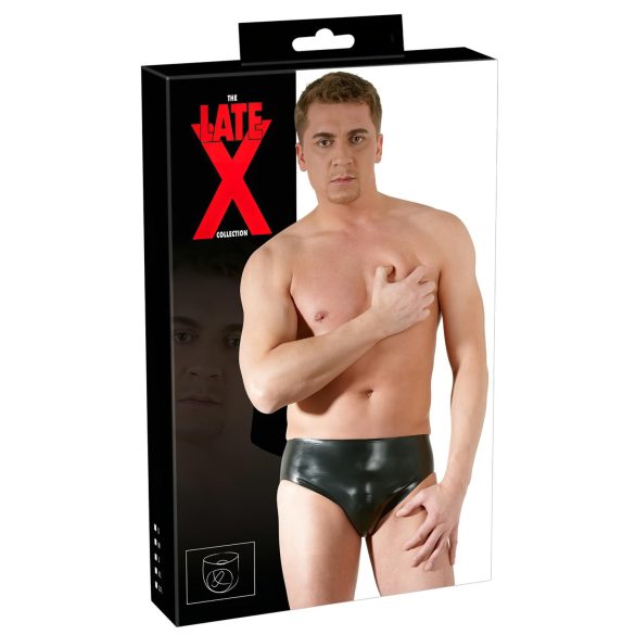 LATEX - miesten housut sisällä penisdildo (musta) - XL