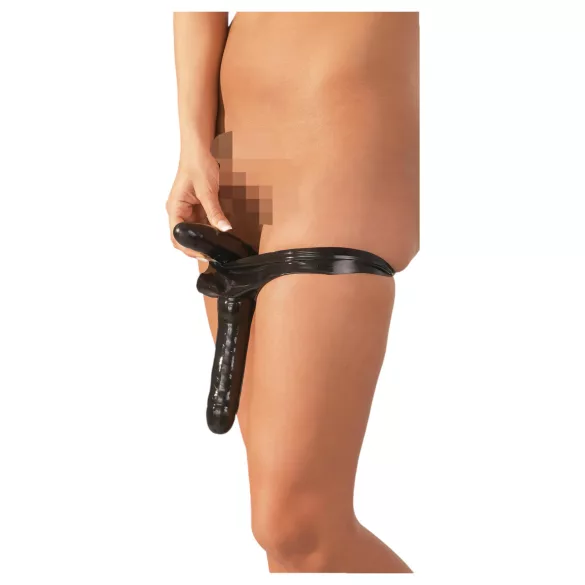 Latex-alushousut ulkoisella ja sisäisellä dildolla (musta, S-L)