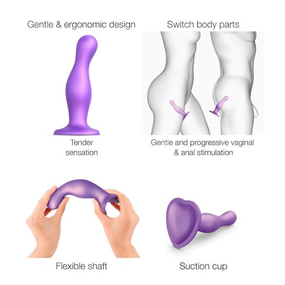 Strap-on-me Curvy S - aaltoileva, imukuppikiinnitteinen dildo (violetti)