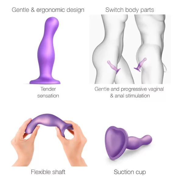 Strap-on-me Curvy S - aaltoileva, imukuppikiinnitteinen dildo (violetti)
