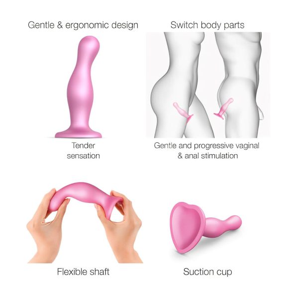 Strap-on-me Curvy S - aaltokuvioitu, imukupilla varustettu dildo (pinkki)
