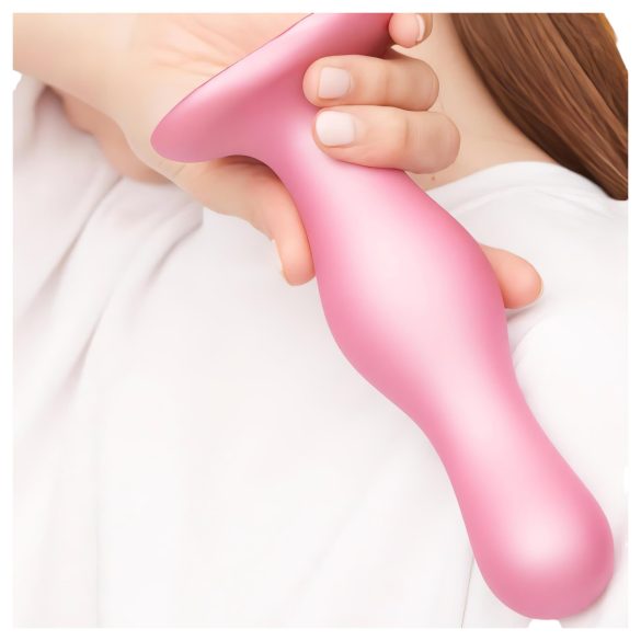 Strap-on-me Curvy S - aaltokuvioitu, imukupilla varustettu dildo (pinkki)