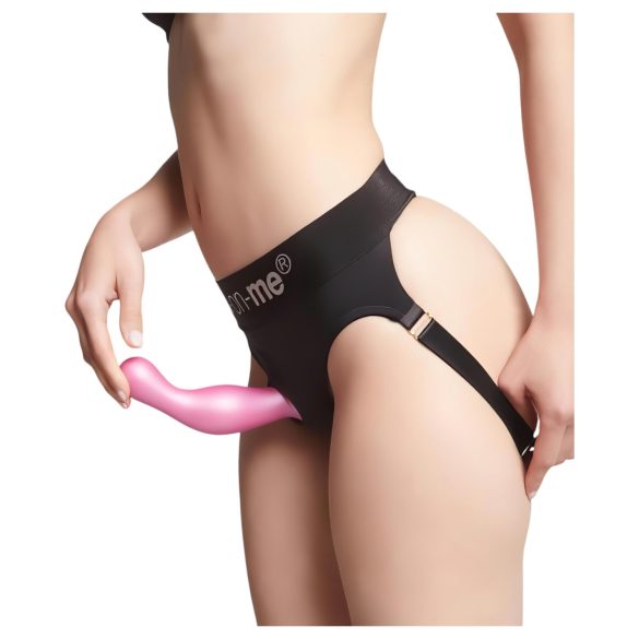 Strap-on-me Curvy S - aaltokuvioitu, imukupilla varustettu dildo (pinkki)