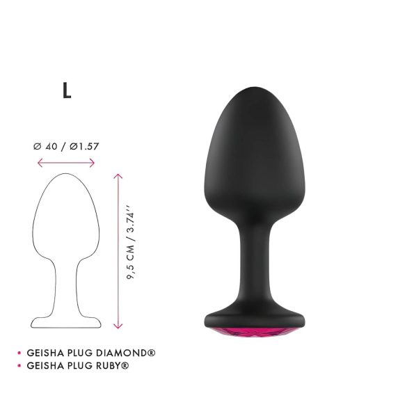 Dorcel Geisha Plug Ruby L - pinkkijalokkeellinen anaalitappi (musta)