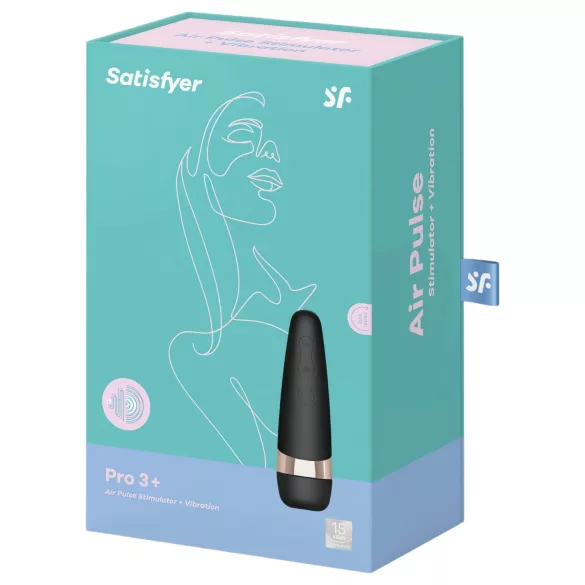 Satisfyer Pro 3+ - klitoriskiihotin vibraattori - vesitiivis, ladattava, musta