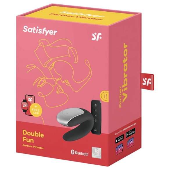 Satisfyer Double Fun - parivibraattori - älyohjattava, vesitiivis - musta
