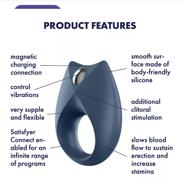 Satisfyer Royal One - älykkäästi värisevä penisrengas - sininen