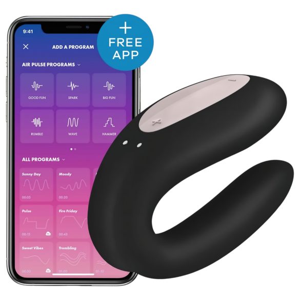 Satisfyer Double Joy - älykäs vedenpitävä parivibraattori (musta)