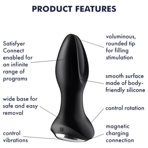 Satisfyer Rotator Plug 2 - anustappi värisevä helmillä - musta