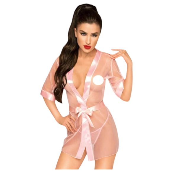 Penthouse Midnight Mirage - satiinikimono ja stringit (pinkki) - XL