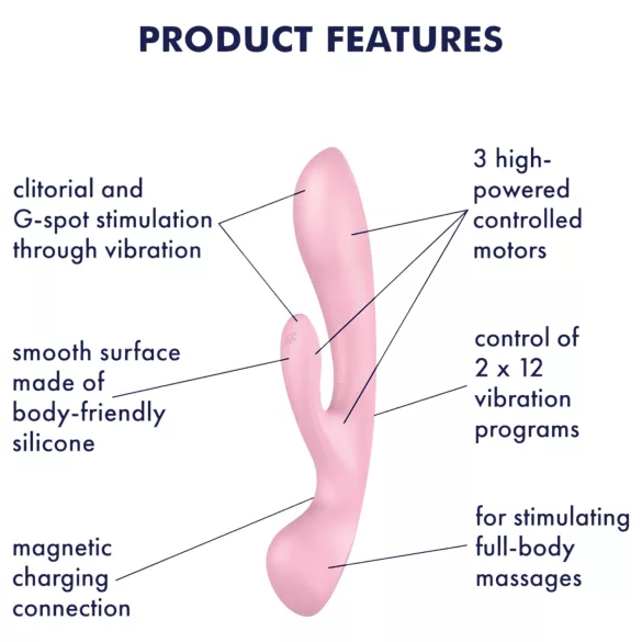 Satisfyer Triple Oh - ladattava klitoriskiihotin vibraattori varrella - pinkki
