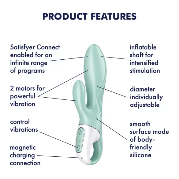 Satisfyer Air Pump Bunny 5 - Sovelluksella ohjattava pumpattava vibraattori (minttu)