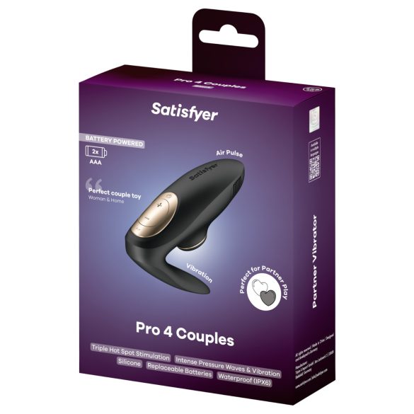 Satisfyer Pro 4 Couples - parivibraattori ilmapulsseilla - musta