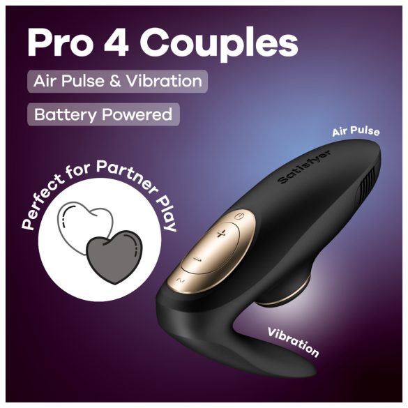 Satisfyer Pro 4 Couples - parivibraattori ilmapulsseilla - musta