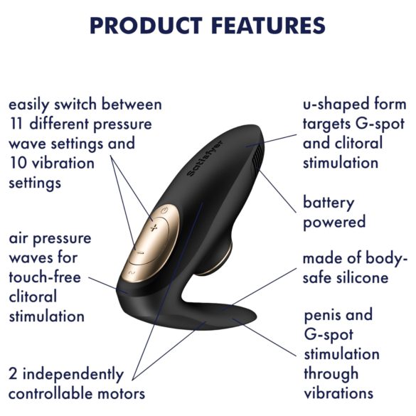 Satisfyer Pro 4 Couples - parivibraattori ilmapulsseilla - musta