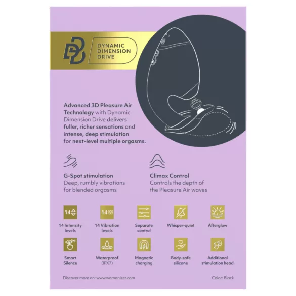 Womanizer - G-piste ja klitoriskiihotin - 2-in-1 vibraattori - musta