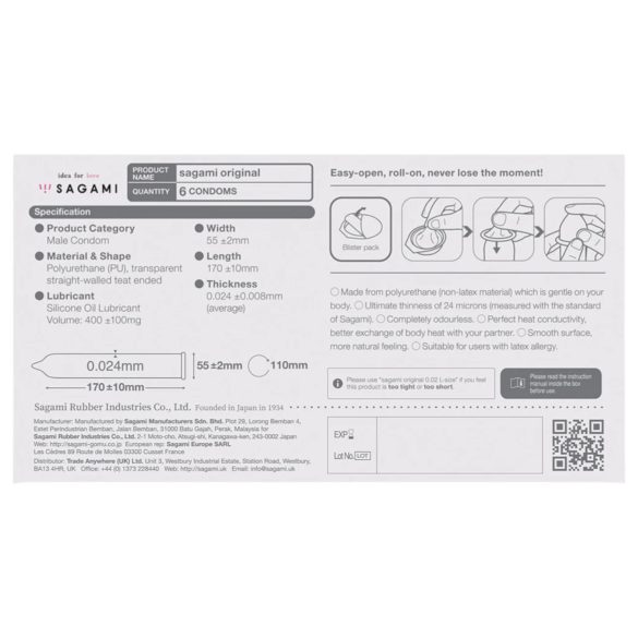 Sagami Original 0.02 - kondomi - 55mm - 6 kpl