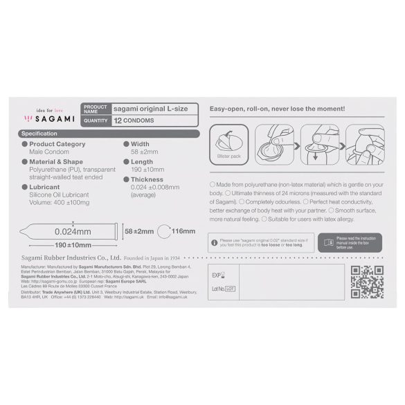 Sagami Original 0,02 L - kondomi - 58mm - 12 kpl