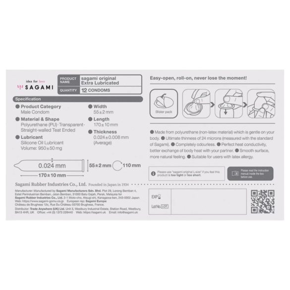 Sagami Original 0.02 - kondomi - ekstra liukuvoide - 55mm (12 kpl)