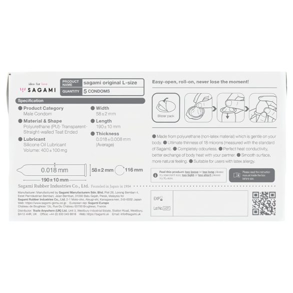 Sagami Original 0,01 L - kondomi - 58mm - 5 kpl