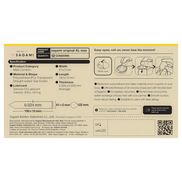Sagami Original 0,02 XL - kondomi - 61mm (12 kpl)