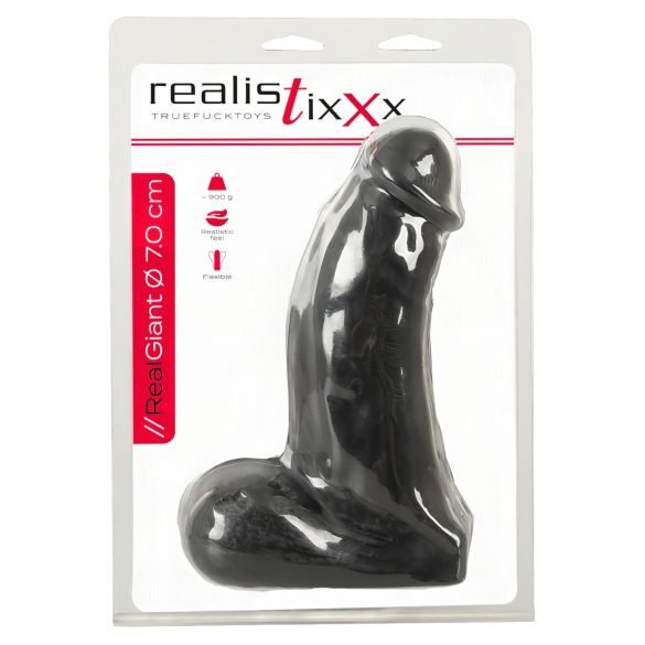 Realistixxx Real Giant - realistinen dildo kiveksillä - 22 cm - musta
