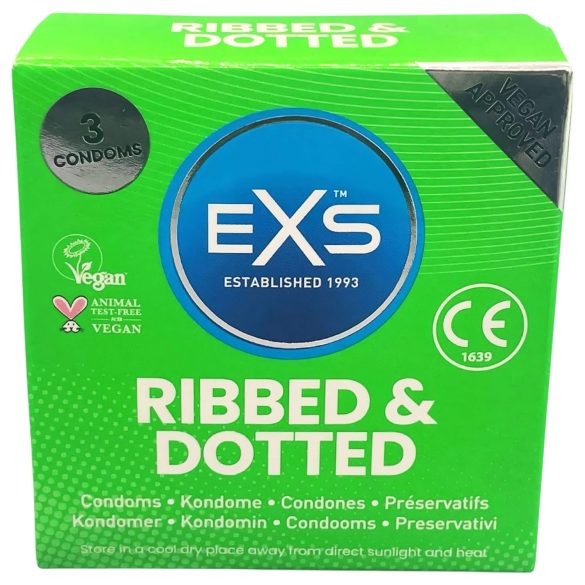 EXS kylkiluu, pisteet ja auringot - kohokuvioitu kondomi (3 kpl)