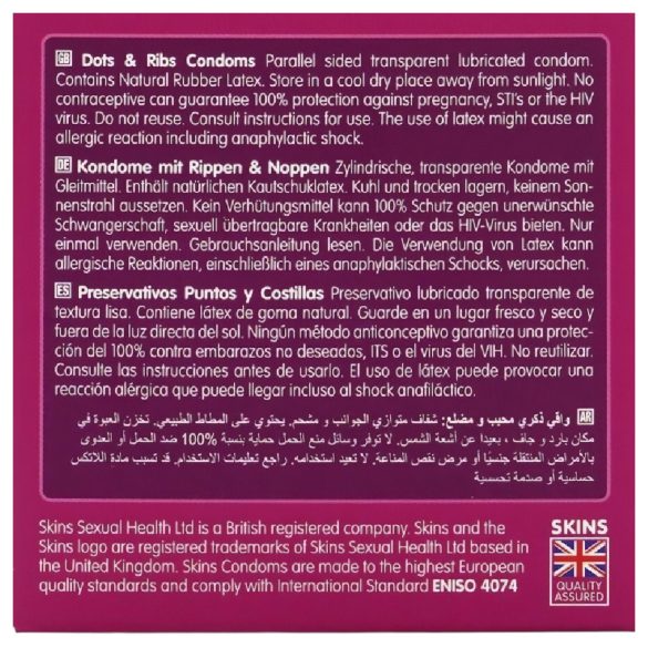 Skins - kondomi - juomutettu ja nystyröity - 4 kpl