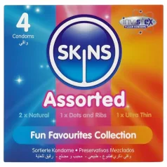   Skins - sekoitus kondomeja - nystyröity, luonnollinen, erityisen ohut (4 kpl)