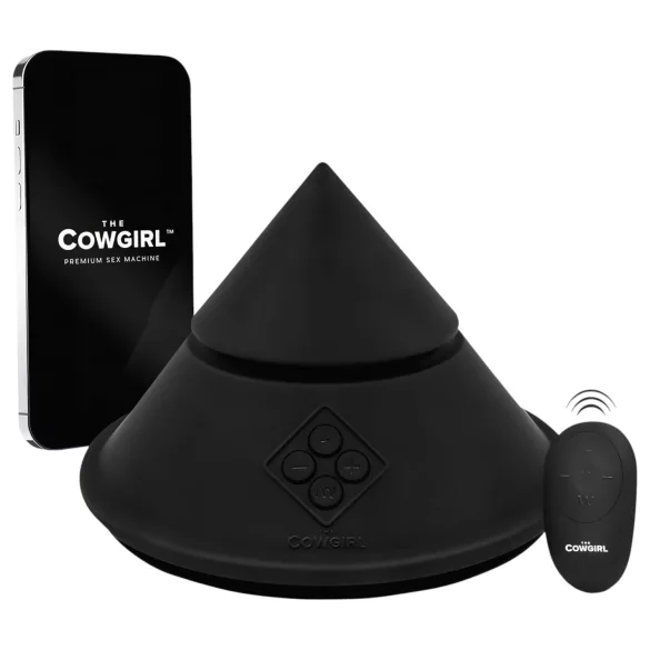 The Cowgirl Cone - sovelluksella ohjattava premium‑seksikone - 2 vaihdettavalla lisäosalla, 20 värinätilaa (musta)
