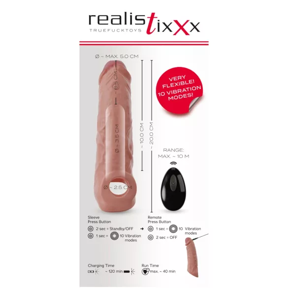 Realistixxx - vibraatiopeniskotelo kaukosäätimellä - 20 cm - luonnollinen